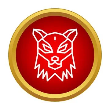 Wolf head geometric line icon red circle Stock Illustration