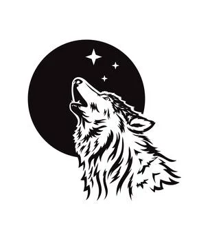 Wolf head howling in front of the moon vector Stock Illustration