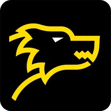 Wolf head icon in yellow and black in lineal geometric style. Stock Illustration