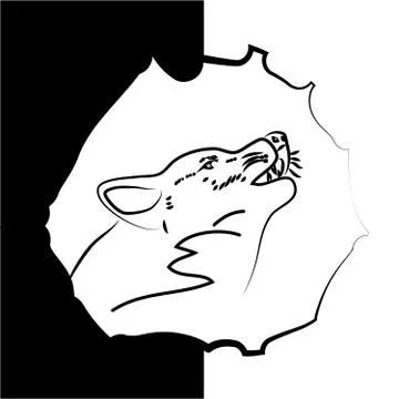 Wolf head isolated on black and white background. Stock Illustration