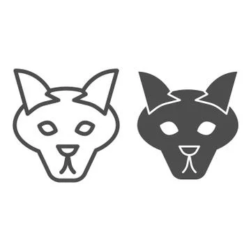 Wolf head line and solid icon. Coyote, wild animal face, simple silhouette Stock Illustration