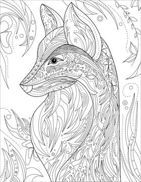 Wolf Head Line Drawing With Geometric Details Coloring Book idea 스톡 일러스트