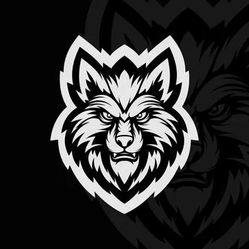 Wolf head mascot character logo design, black white Stock Illustration