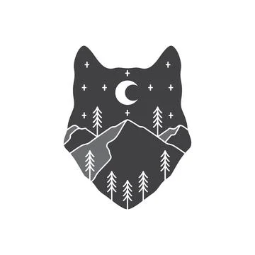 Wolf head night logo design vector 스톡 일러스트