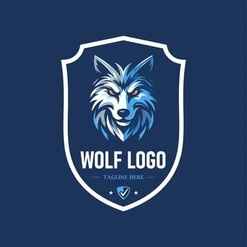 Wolf Head Shield Logo Design Template Stock Illustration