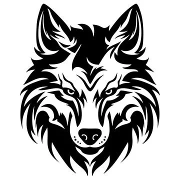 Wolf Head Silhouette, Wolf Face, Wolf Clipart, Wolf Logo Vector Tribal Tattoo Stock Illustration