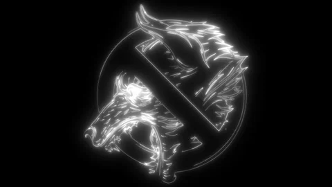 Wolf head in white line on black background Stock Footage 276228459