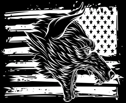 Wolf Head in white line on black background Stock Illustration