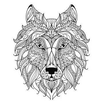 Wolf head zentangle stylized, coloring page Stock Illustration