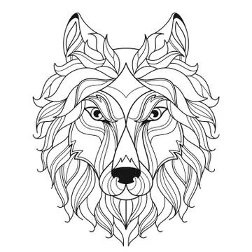 Wolf head zentangle stylized, coloring page Иллюстрация