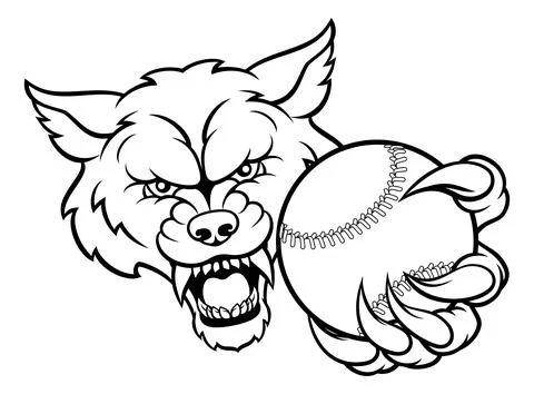 Wolf Holding Cricket Baseball Ball Mascot Stock Illustration