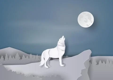 Wolf howl on the cliff . Stock Illustration