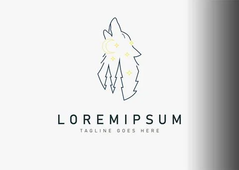 Wolf howl logo design. Vector illustration of abstract wolf howl with pines a Stock Illustration
