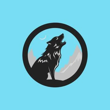 Wolf howling black silhouette vector Stock Illustration