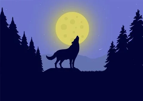 Wolf howling at the full moon vector Stock Illustration