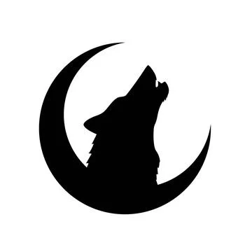 Wolf howling in a half moon or at the moon silhouette vector clips art logo   イラスト素材
