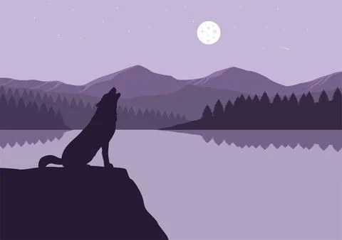 Wolf howling on the lake vector Illustrazione stock