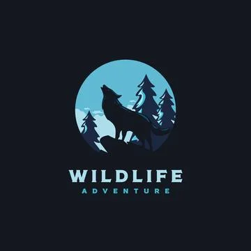 Wolf howling logo vector design on dark background Illustrazione stock