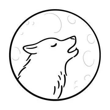 Wolf howling at moon black and white drawing Illustrazione stock