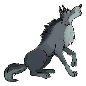 Wolf howling on the moon. Dog or wolf lineart cartoon illustration. Canine in Stock Illustration