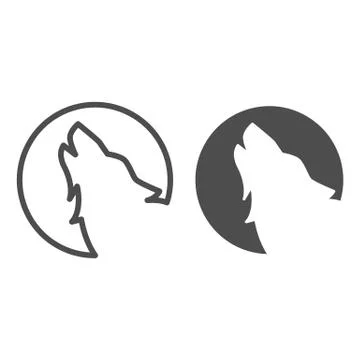 Wolf howling at moon line and solid icon, Halloween concept, Wolf and moon sign Stock-Illustration