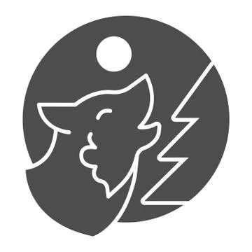 Wolf howling at moon near tree solid icon, halloween concept, predator in forest 库存插图