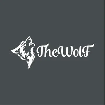 Wolf howling  the moon in style of tattoos  flat one color logo mark, quality Stock Illustration