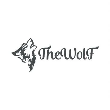 Wolf howling  the moon in style of tattoos  flat one color logo mark, quality Stock Illustration