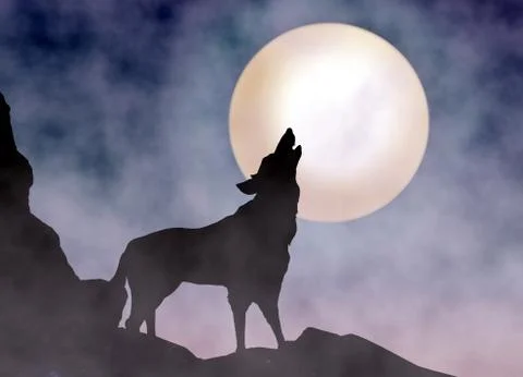 Wolf howling at moonlight Stock Illustration