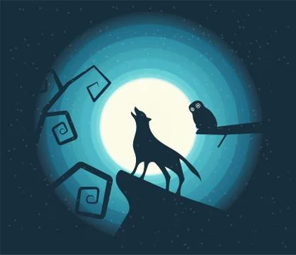 Wolf Howling in the Moonlight Stock Illustration