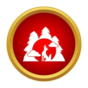 Wolf howling at red full moon in forest icon Illustration