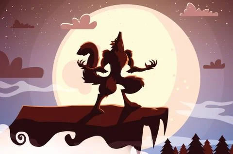 Wolf howling in scene of halloween Stock Illustration