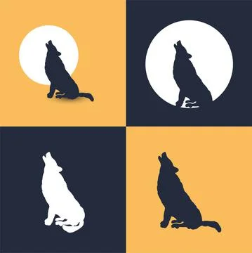 Wolf howling vector illustration with moon. Scary wildlife wolf howling desig Stock Illustration