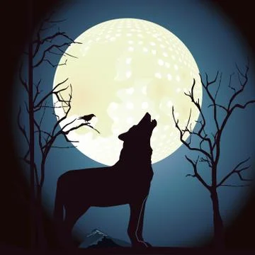 Wolf howls at the moon Stock Illustration