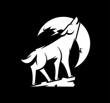 The wolf howls to the moon logo. Ilustração Stock