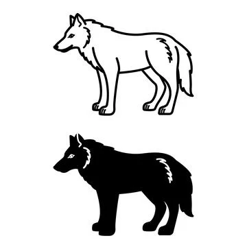 Wolf Icons. Black and White Vector Illustrations. Large Predatory Mammal. S.. Stock Illustration