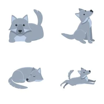 Wolf icons set cartoon vector. Cute gray wolf animal イラスト素材