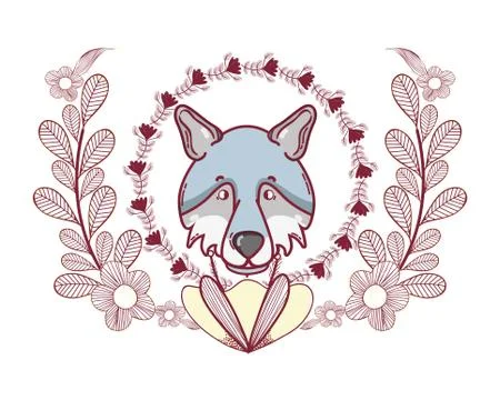 Wolf with leaves 스톡 일러스트