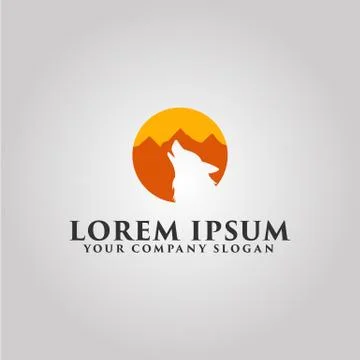 Wolf logo. mountain landscape design concept template Stock Illustration