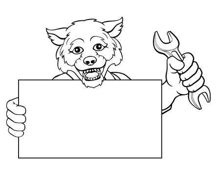 Wolf Mechanic Plumber Spanner Wrench Handyman Stock Illustration