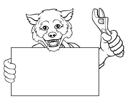 Wolf Mechanic Plumber Spanner Wrench Handyman Stock Illustration