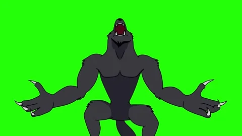 Wolf Monster Roaring with open hands on green screen 2D animation (Chroma key) Stock Footage 304236195