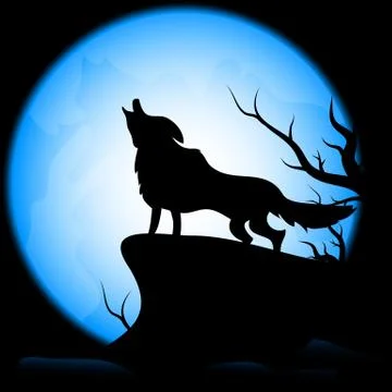Wolf on the moon  background.vector design for halloween day. Stock Illustration
