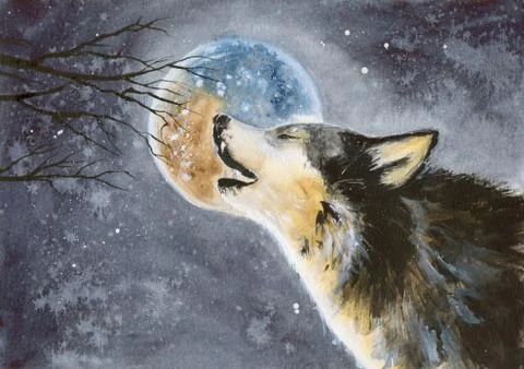 Wolf with a moon Stock Illustration