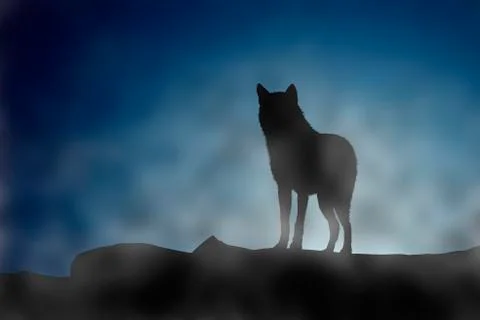 Wolf on a moonset Stock Photos