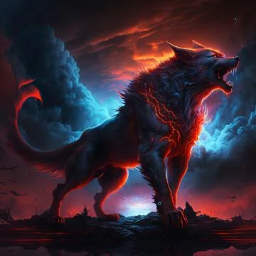 Wolf in the night, twilight sky background Stock Illustration