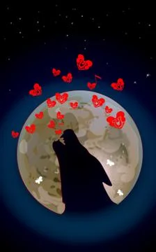 Wolf or Dog is howling to the dark moon. Vector illustration of wild love Stock Illustration