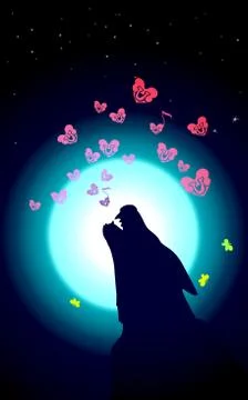 Wolf or Dog is howling to the neon moon. Vector illustration of wild love Illustrazione stock