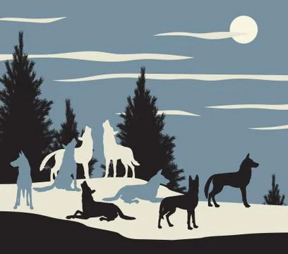 Wolf pack Stock Illustration