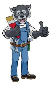Wolf Painter Decorator Holding Paintbrush Stock Illustration
